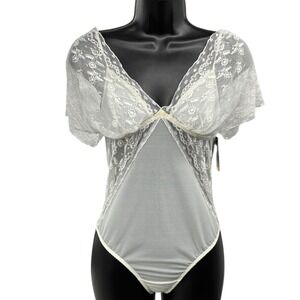 Wacoal Vintage Look White Lace Teddy Bodysuit Bridal Wedding Coquette Size S